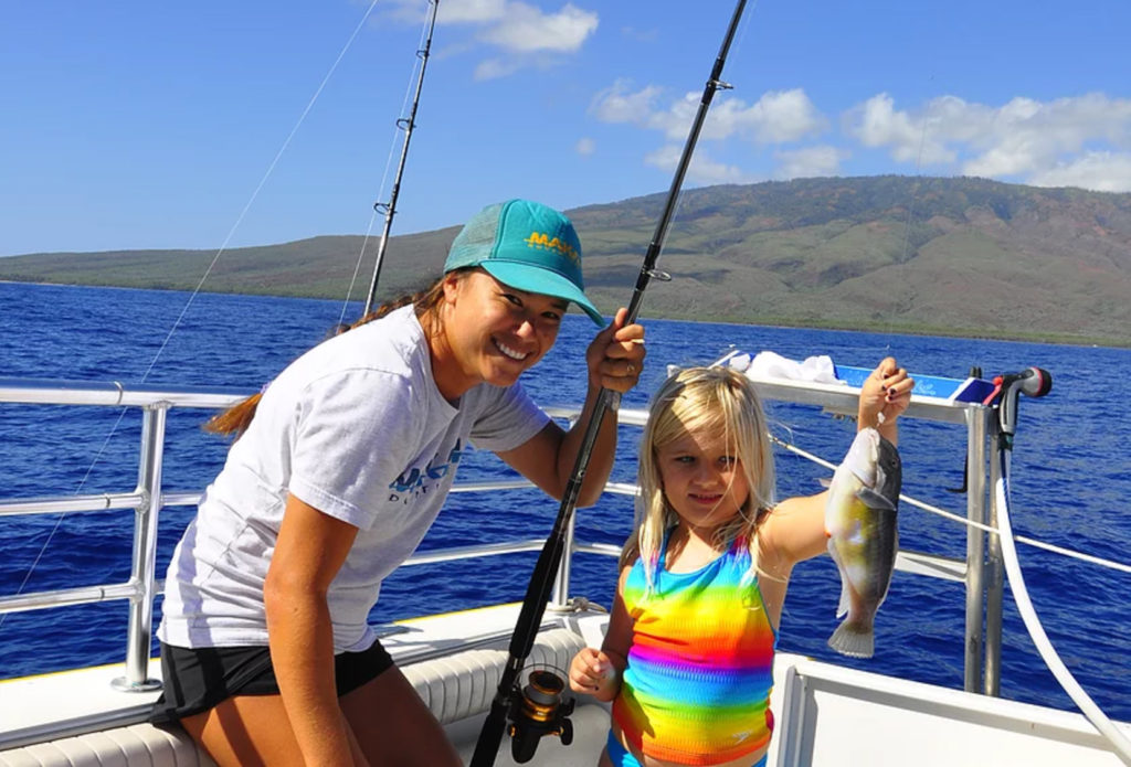 Girls make the best anglers. Family fishing Lahaina